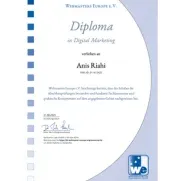 Diplom als Digital Marketing Manager von Webmasters Europe Anis Riahi