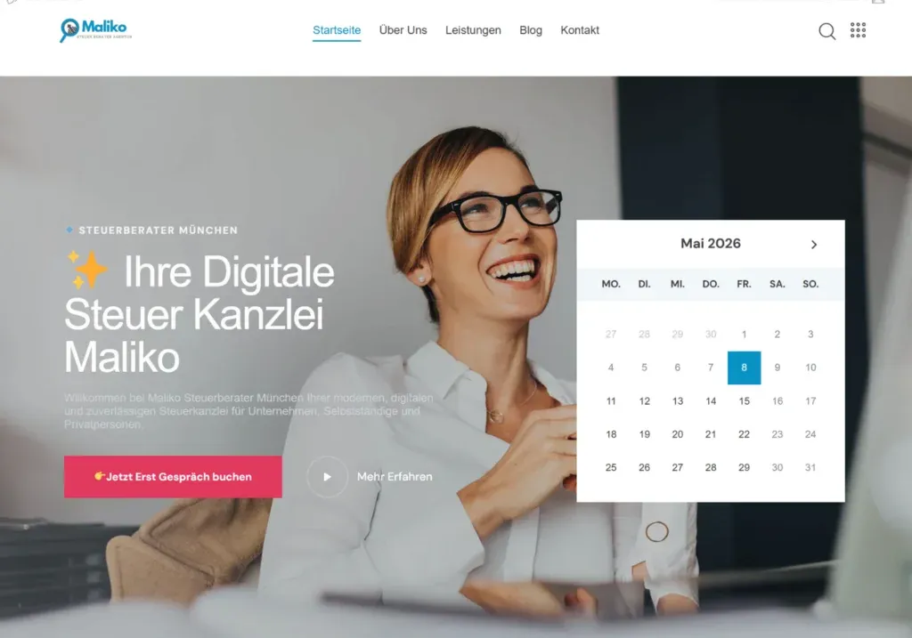 Moderne Steuerberater Webseite mit professionellem Layout